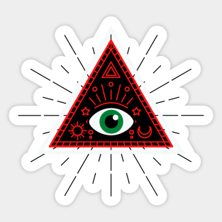 All Seeing eye - red and black with green eye Sticker